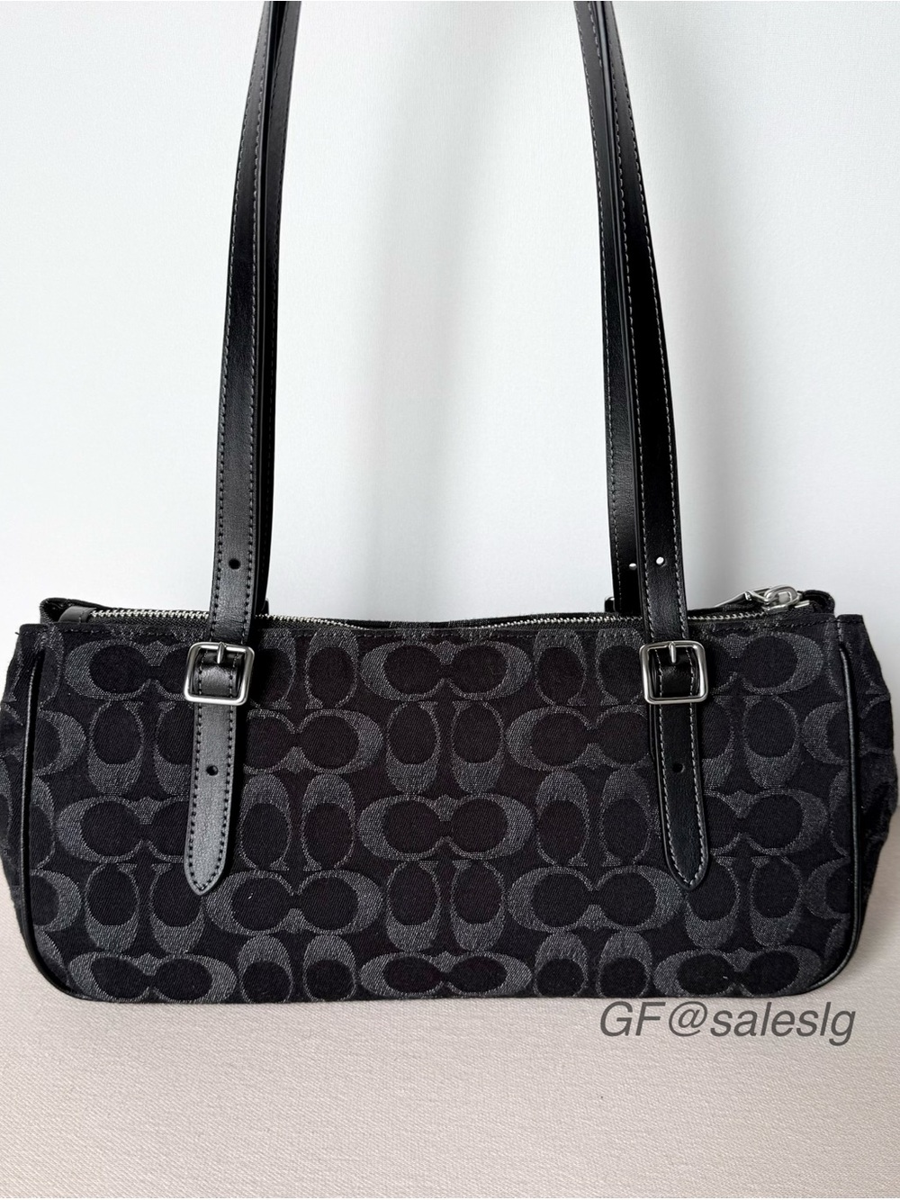 NWT Coach Asher Shoulder Bag Signature Silver/Black Denim Bag - Picture 2 of 12